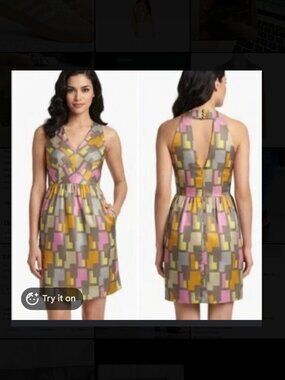 Milly Silk Geometric Dress w Pockets